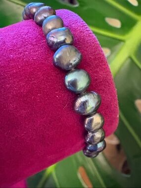 Dark Iridescent Baroque Freshwater Pearl Bracelet #232